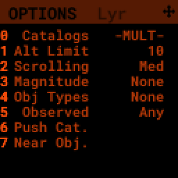 Options screen for Catalog