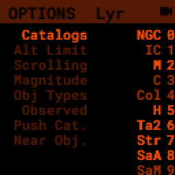 Options screen for Catalog, magnitude exposed
