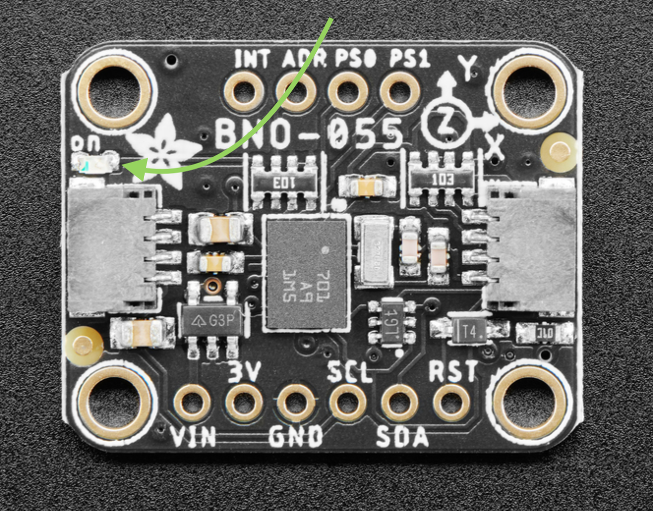 Green led on IMU