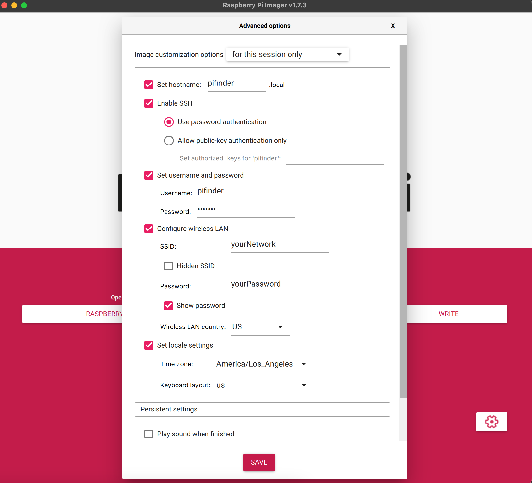 Raspberry Pi Imager settings
